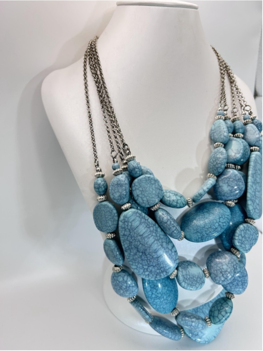 Necklace‎ Blue Turquoise Stone Chunky Beaded Layered Bib Statement Boho Chain - Picture 4 of 11